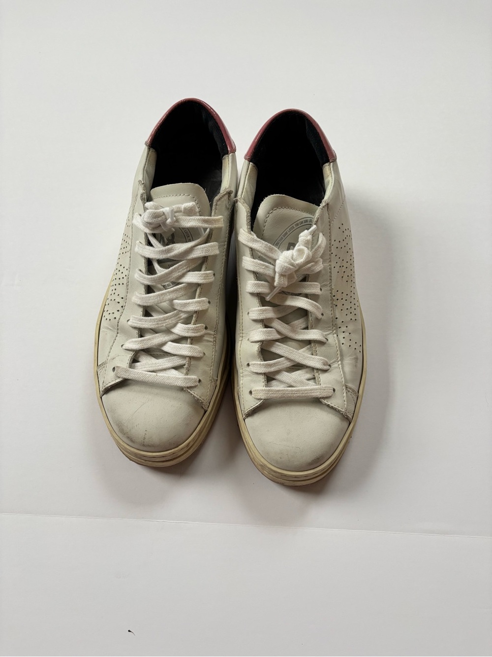 P448 White Sneakers with Pink Heel Accent